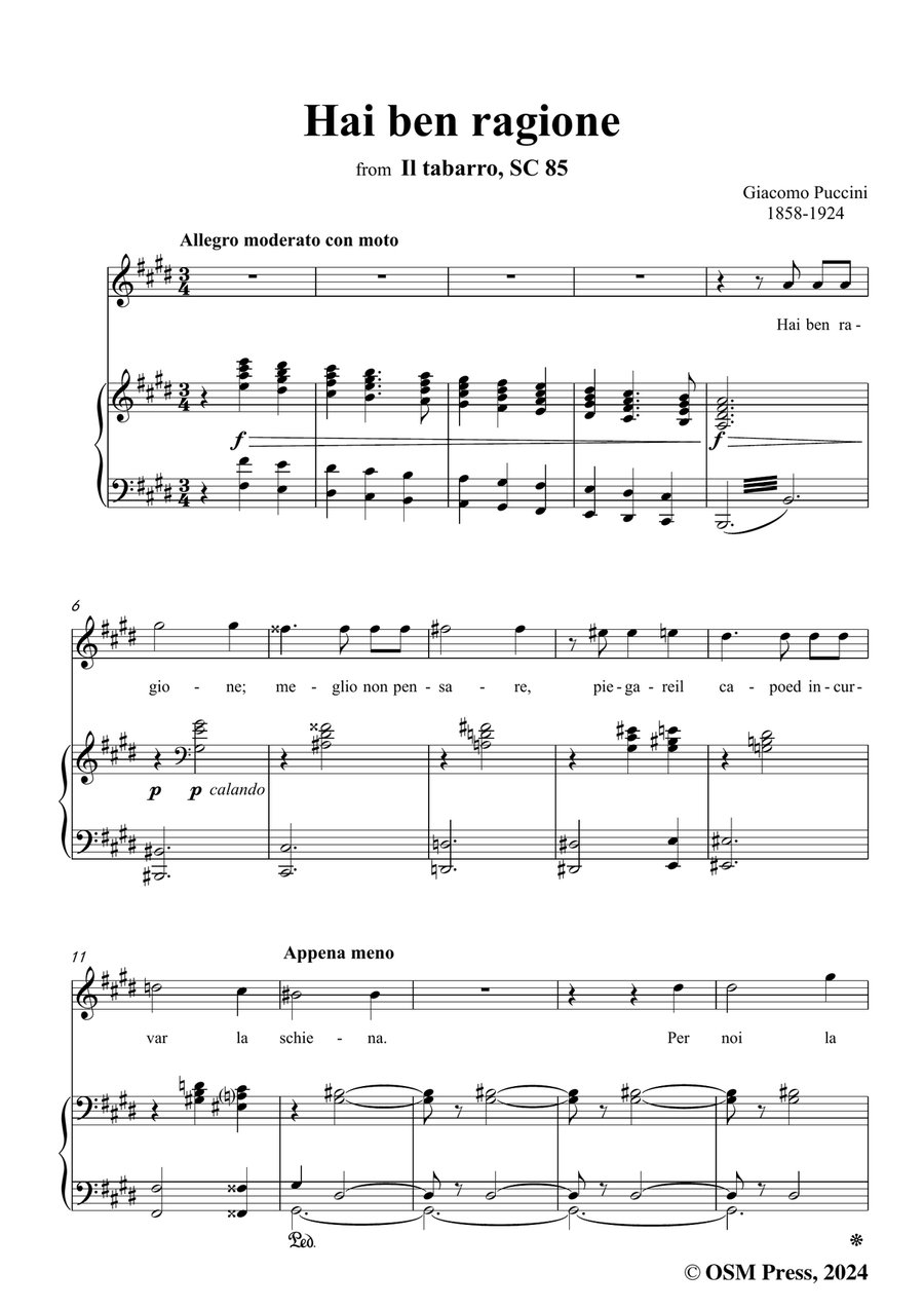 G. Puccini-Hai ben ragione,in c sharp minor Piano, Vocal scores gallery preview page 3