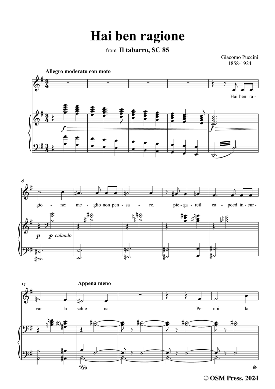 G. Puccini-Hai ben ragione,in e minor Piano, Vocal scores gallery preview page 3