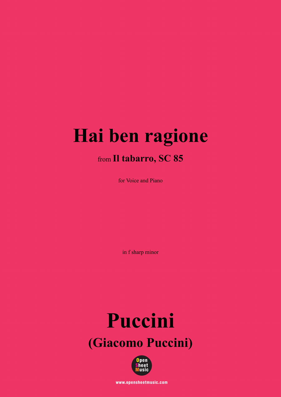 G. Puccini-Hai ben ragione,in f sharp minor Piano, Vocal scores gallery preview page 1