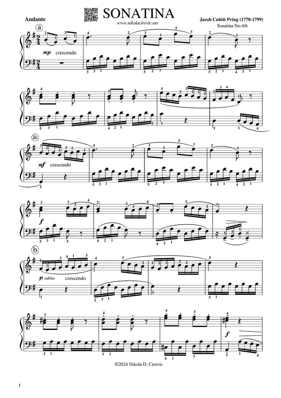 Sonatina in G Major No.4/6 by J. C. Pring Piano Method scores gallery preview page 1