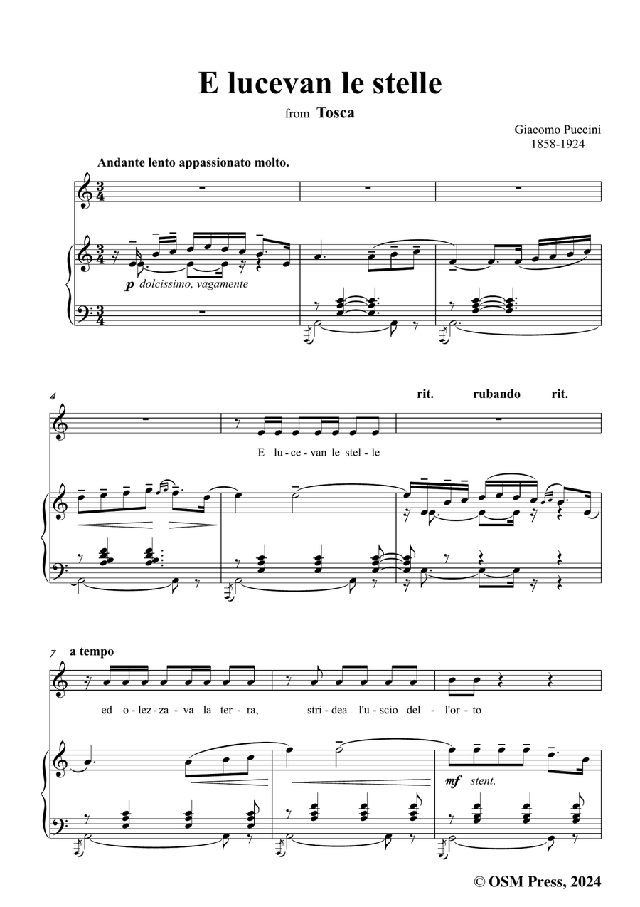 G. Puccini-E lucevan le stelle,in a minor Piano, Vocal scores gallery preview page 3