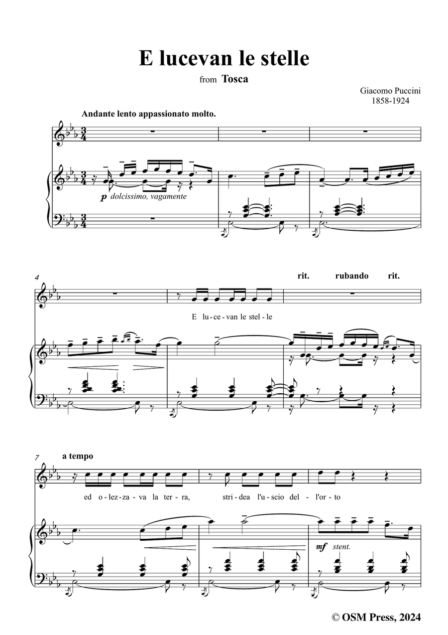 G. Puccini-E lucevan le stelle,in c minor Piano, Vocal scores gallery preview page 3