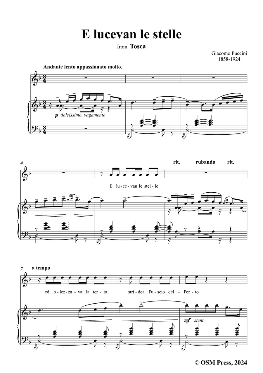 G. Puccini-E lucevan le stelle,in d minor Piano, Vocal scores gallery preview page 3