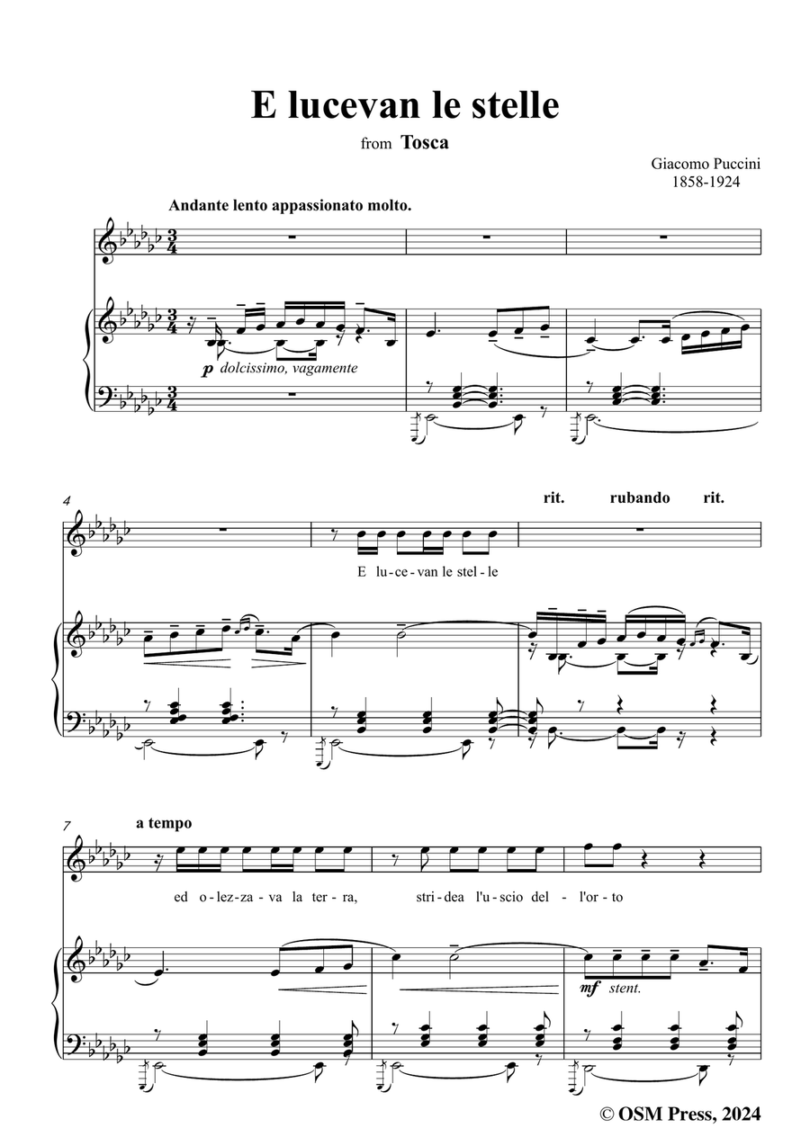G. Puccini-E lucevan le stelle,in e flat minor Piano, Vocal scores gallery preview page 3