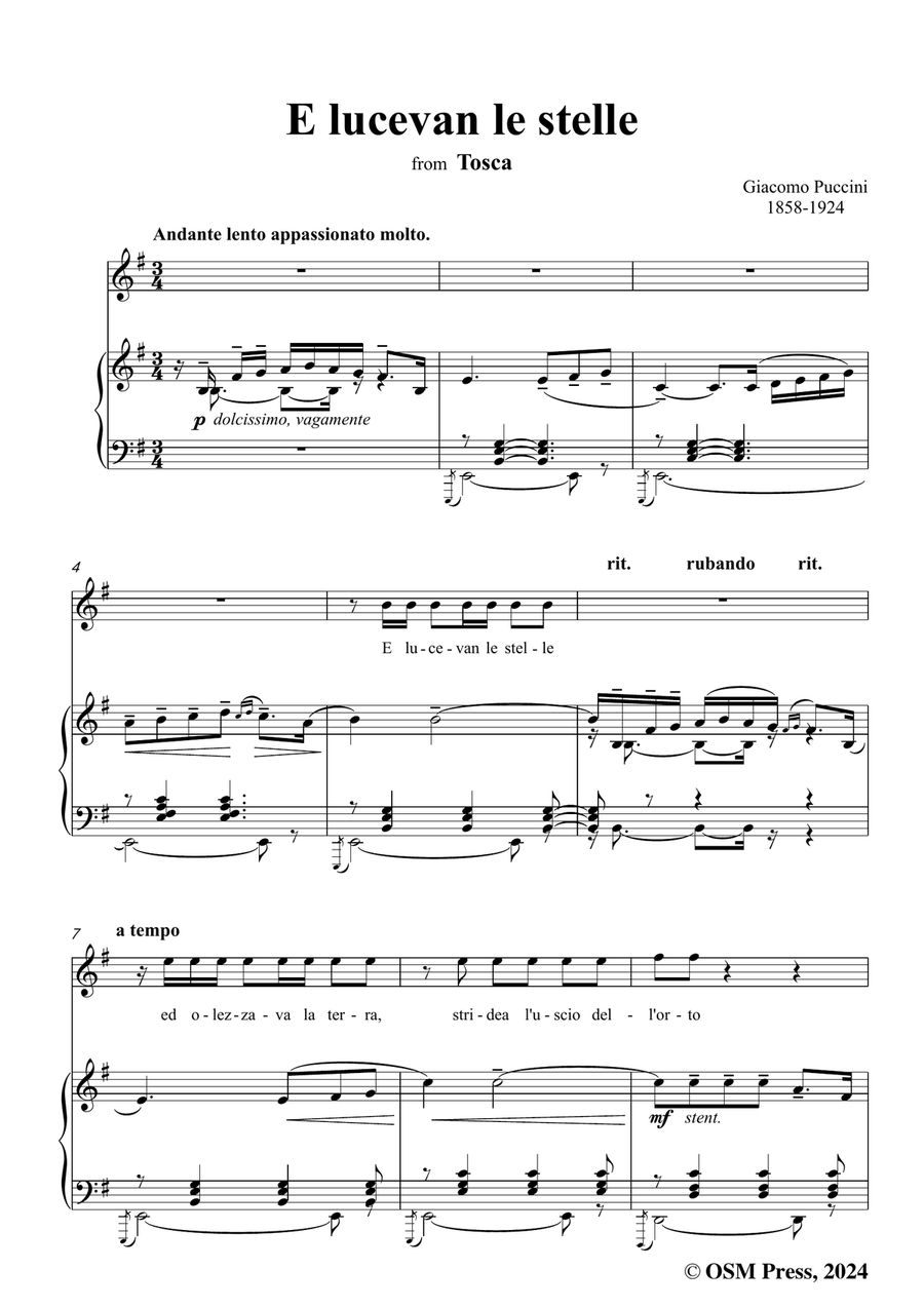 G. Puccini-E lucevan le stelle,in e minor Piano, Vocal scores gallery preview page 3