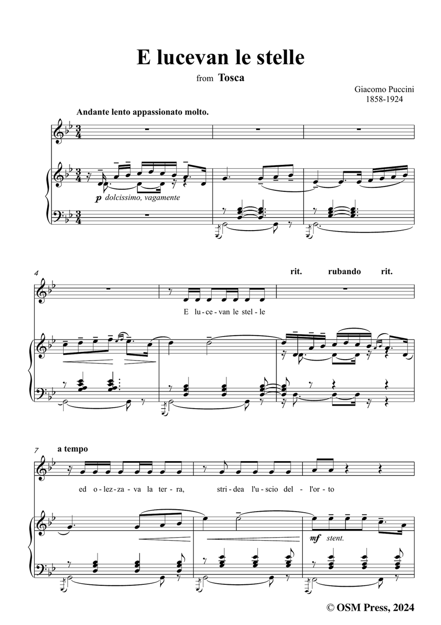 G. Puccini-E lucevan le stelle,in g minor Piano, Vocal scores gallery preview page 3