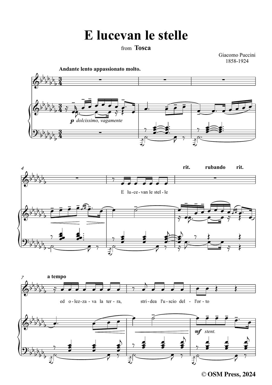 G. Puccini-E lucevan le stelle,in a flat minor Piano, Vocal scores gallery preview page 3