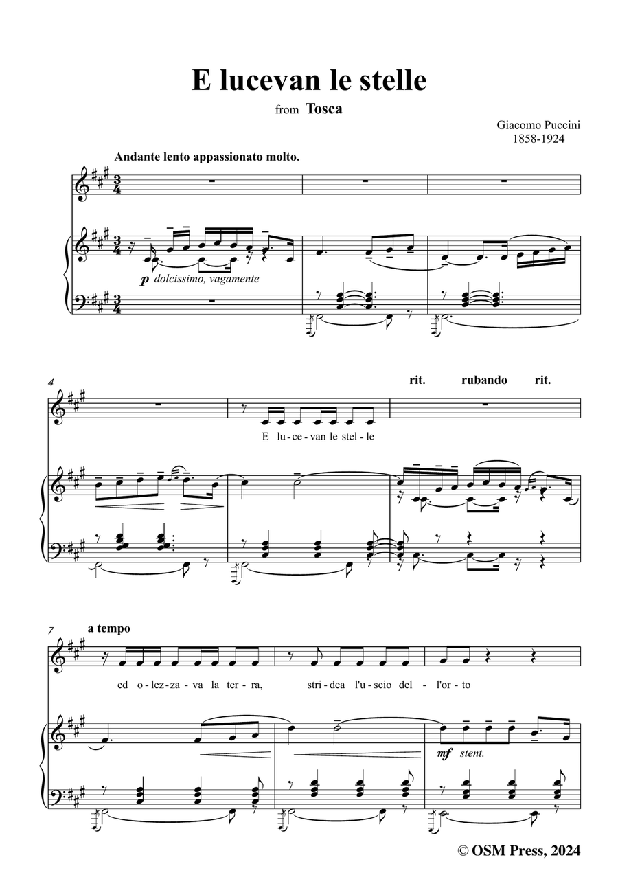 G. Puccini-E lucevan le stelle,in f sharp minor Piano, Vocal scores gallery preview page 3