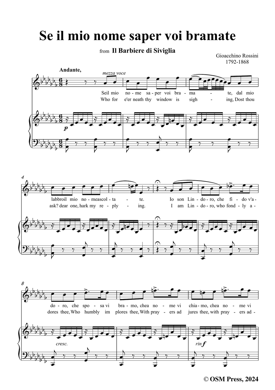 Rossini-Se il mio nome saper voi bramate,in a flat minor Piano, Vocal scores gallery preview page 3
