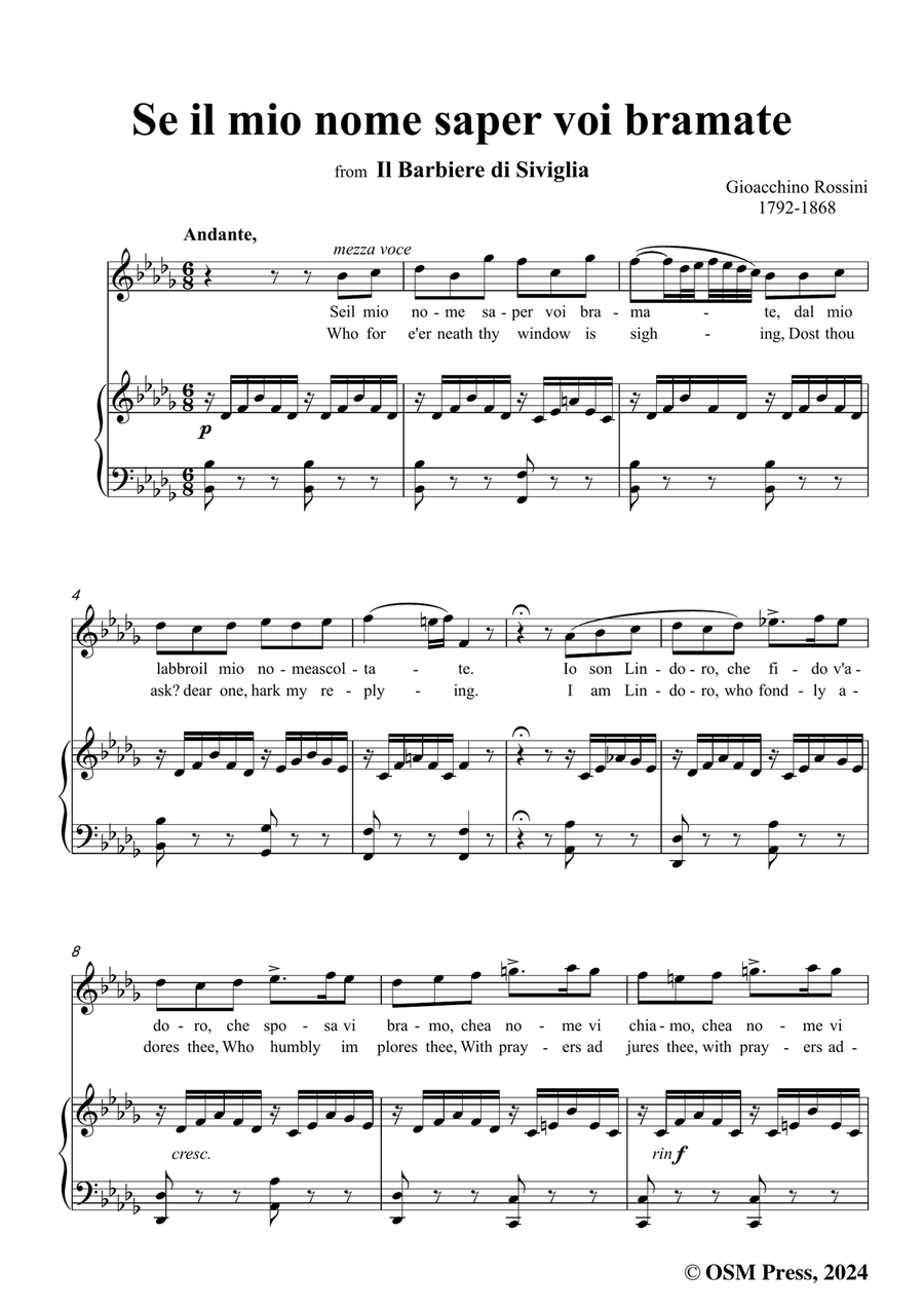 Rossini-Se il mio nome saper voi bramate,in b flat minor Piano, Vocal scores gallery preview page 3