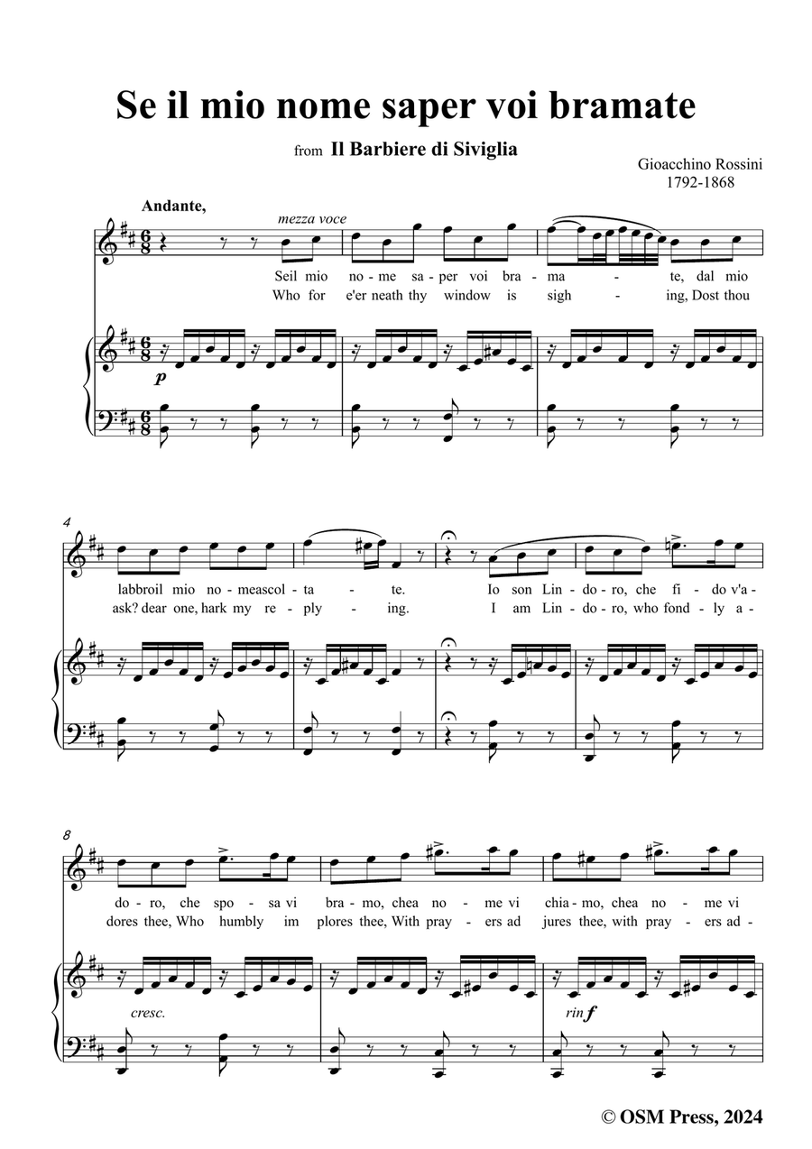 Rossini-Se il mio nome saper voi bramate,in b minor Piano, Vocal scores gallery preview page 3