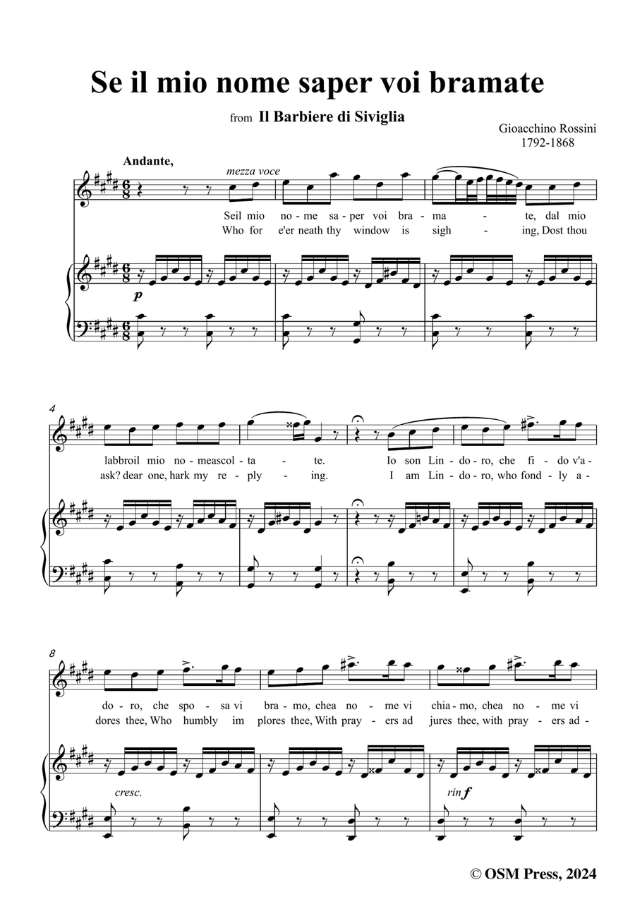 Rossini-Se il mio nome saper voi bramate,in c sharp minor Piano, Vocal scores gallery preview page 3
