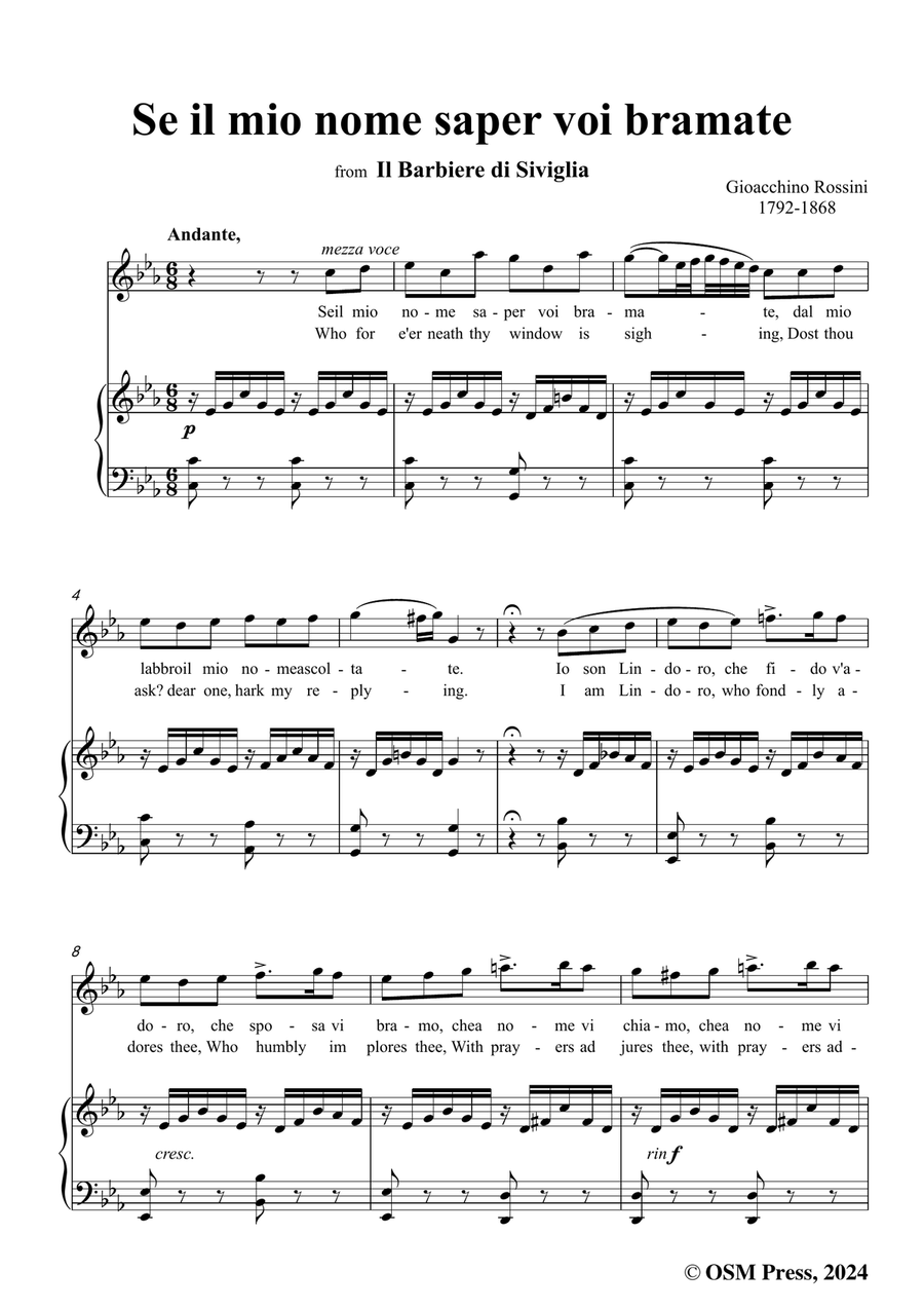 Rossini-Se il mio nome saper voi bramate,in c minor Piano, Vocal scores gallery preview page 3