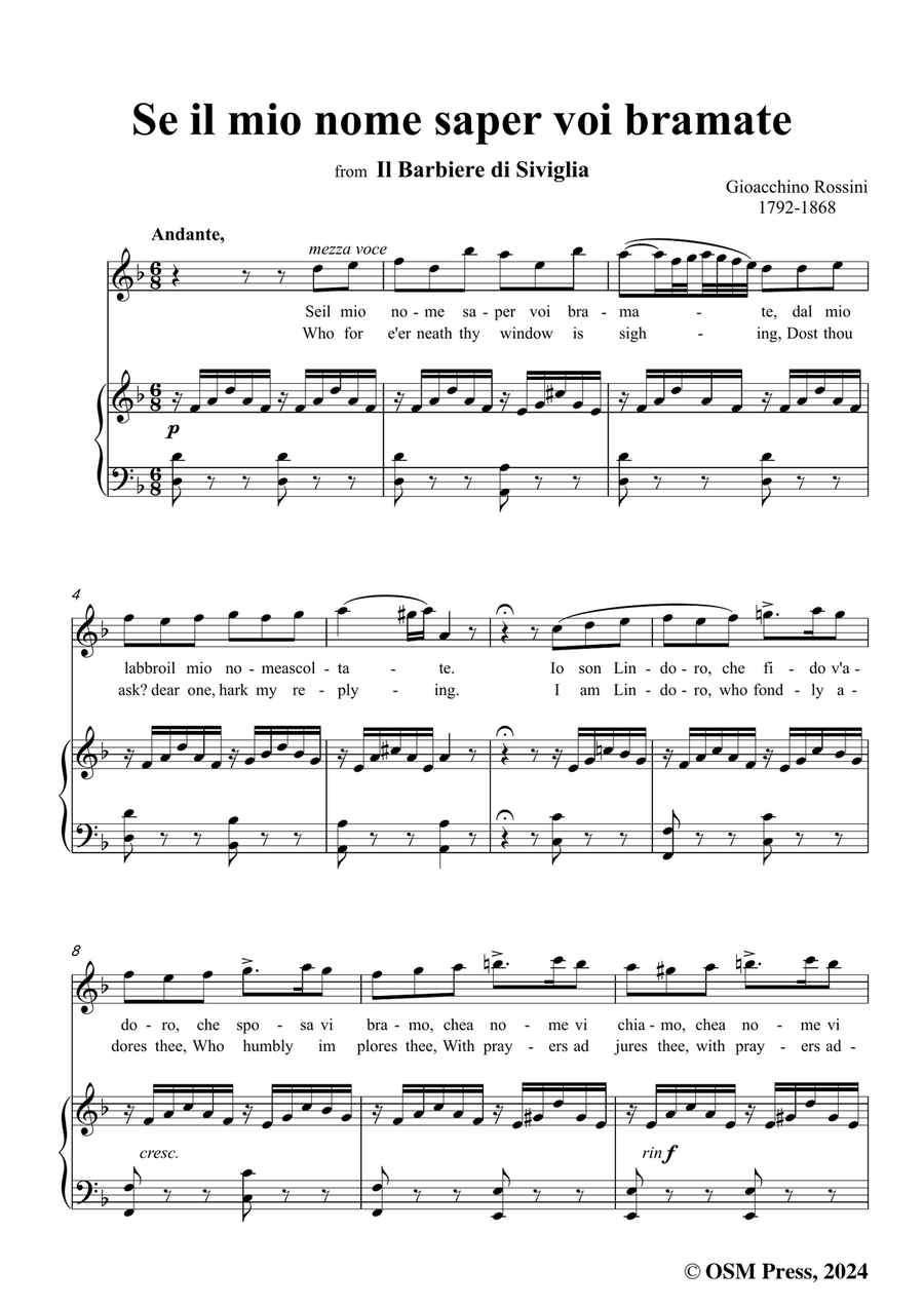 Rossini-Se il mio nome saper voi bramate,in d minor Piano, Vocal scores gallery preview page 3