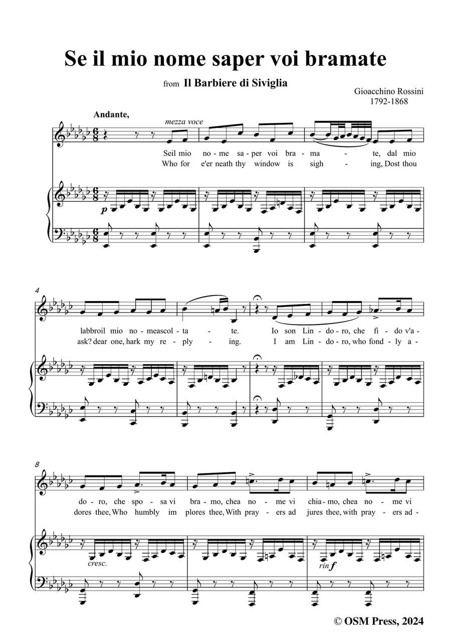 Rossini-Se il mio nome saper voi bramate,in e flat minor Piano, Vocal scores gallery preview page 3