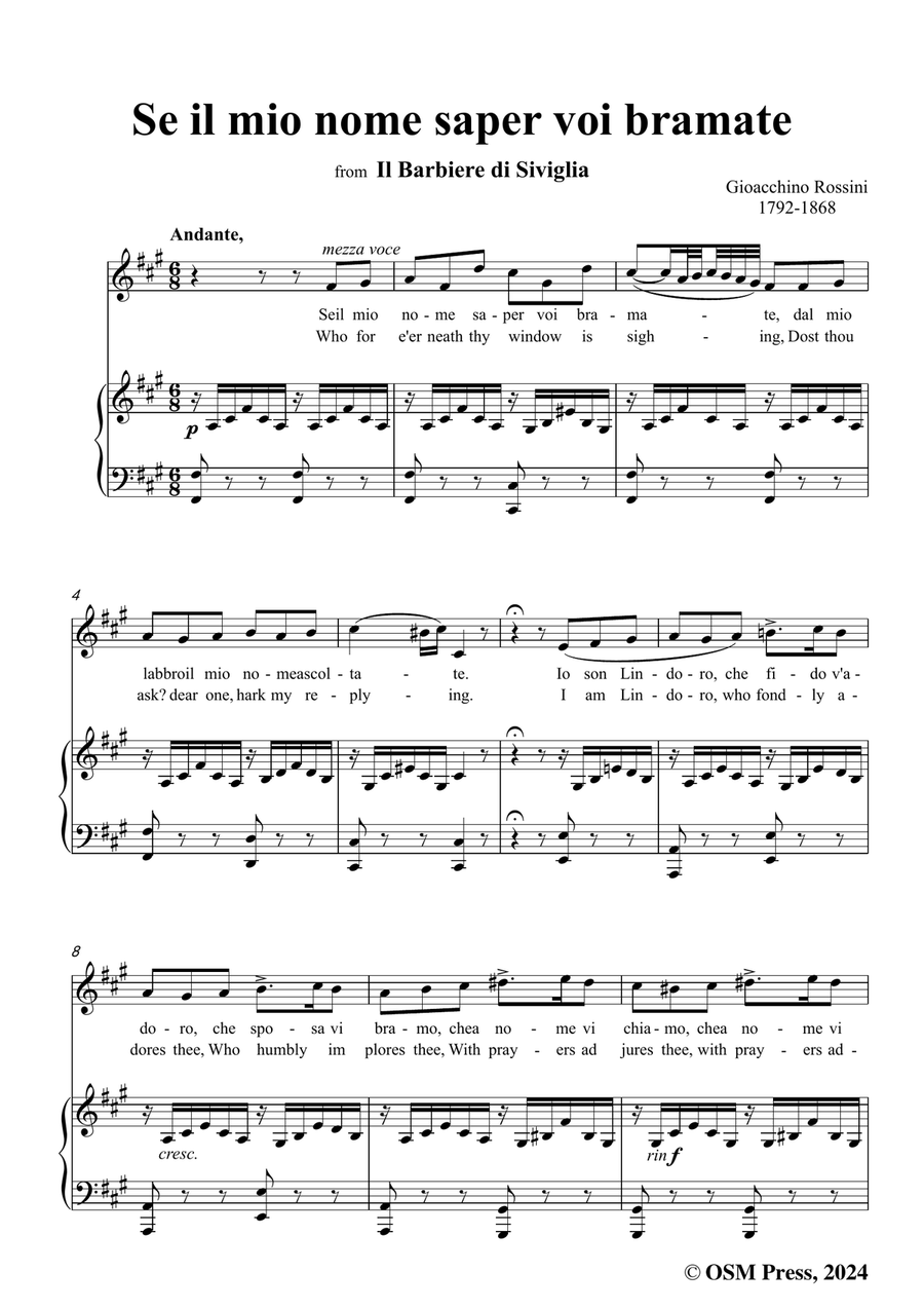 Rossini-Se il mio nome saper voi bramate,in f sharp minor Piano, Vocal scores gallery preview page 3