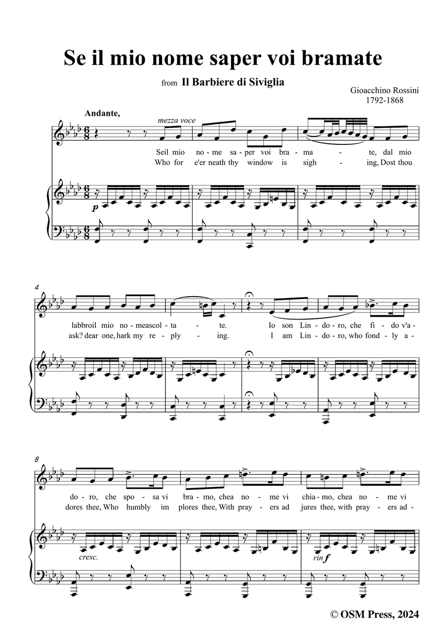 Rossini-Se il mio nome saper voi bramate,in f minor Piano, Vocal scores gallery preview page 3