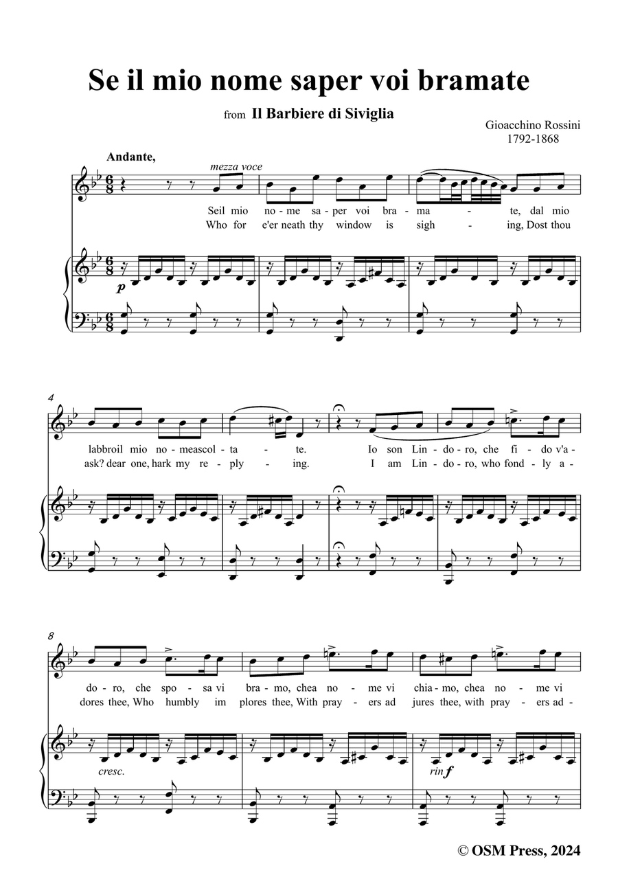 Rossini-Se il mio nome saper voi bramate,in g minor Piano, Vocal scores gallery preview page 3