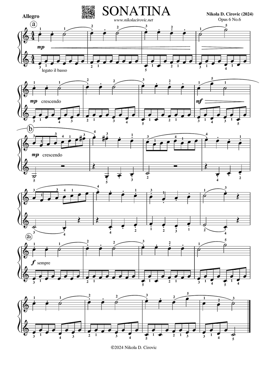Sonatina in C Major Op.6 No.6 by N. D. Cirovic Piano Method scores gallery preview page 1