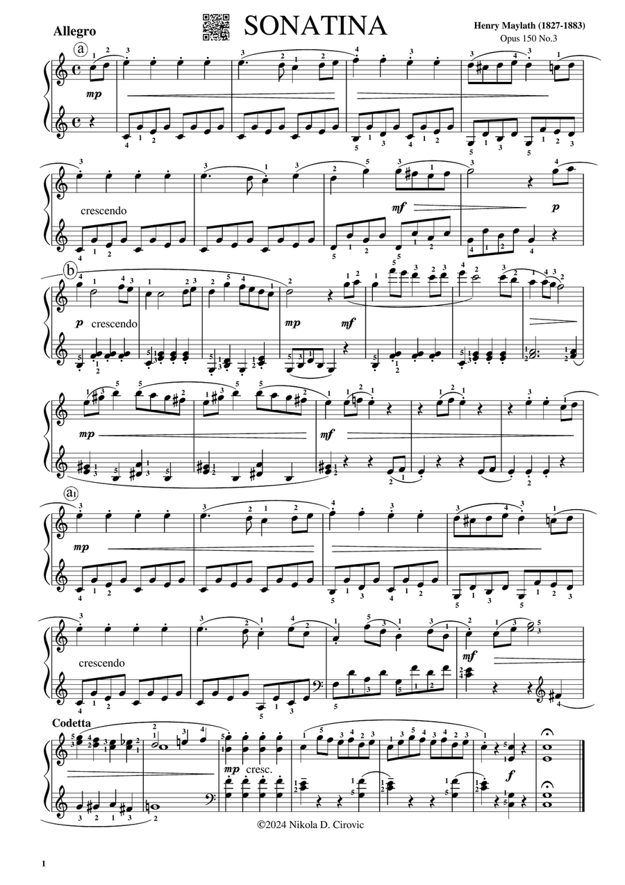 Sonatina in C Major Op.150 No.3 by Henry Maylath Piano Method scores gallery preview page 1
