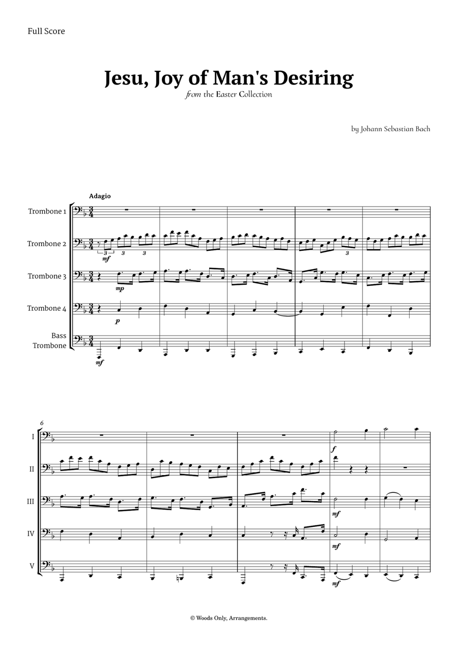 Jesu, Joy of Man's Desiring by Bach for Trombone Quintet Brass Quintet scores gallery preview page 1