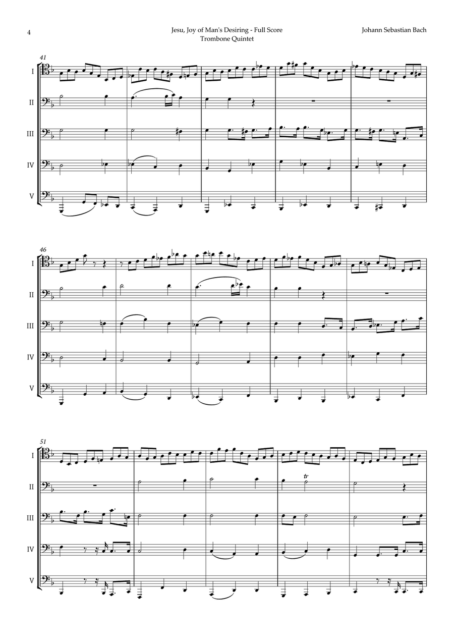 Jesu, Joy of Man's Desiring by Bach for Trombone Quintet Brass Quintet scores gallery preview page 4