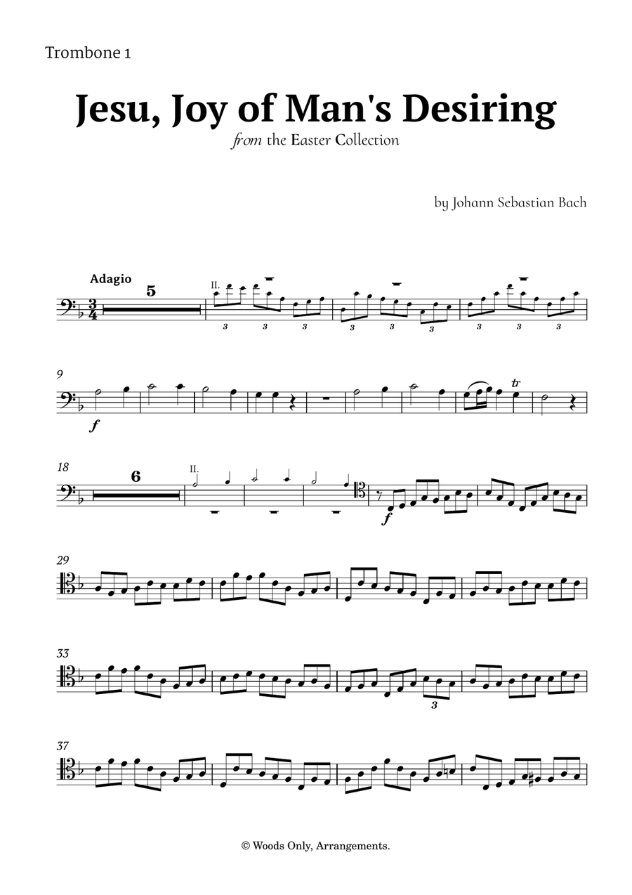 Jesu, Joy of Man's Desiring by Bach for Trombone Quintet Brass Quintet scores gallery preview page 6