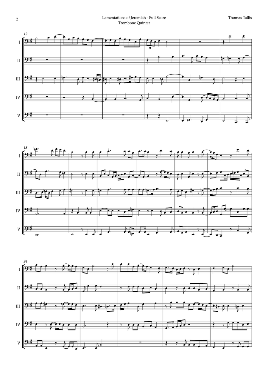 Lamentations of Jeremiah by Thomas Tallis for Trombone Quintet Brass Quintet scores gallery preview page 2