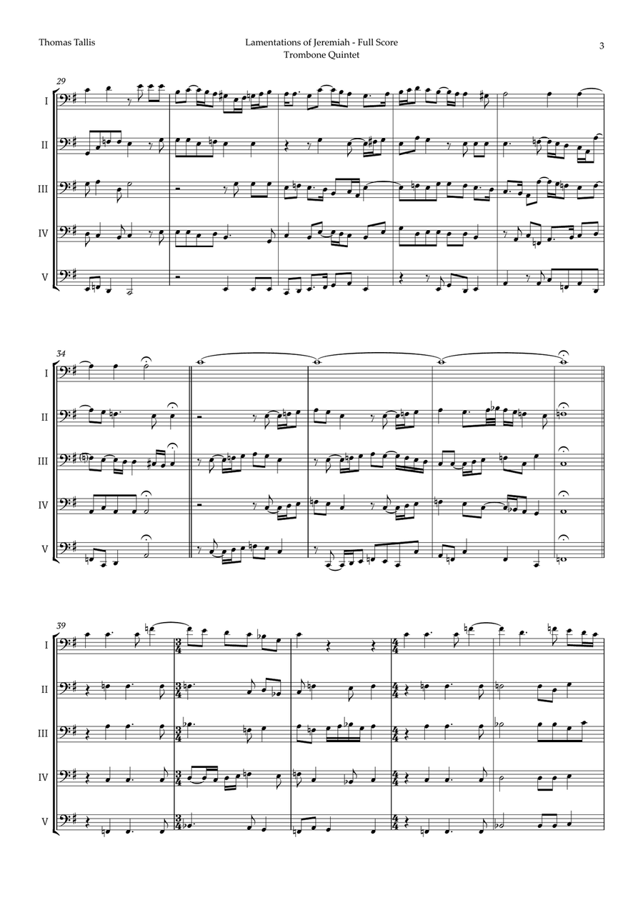 Lamentations of Jeremiah by Thomas Tallis for Trombone Quintet Brass Quintet scores gallery preview page 3