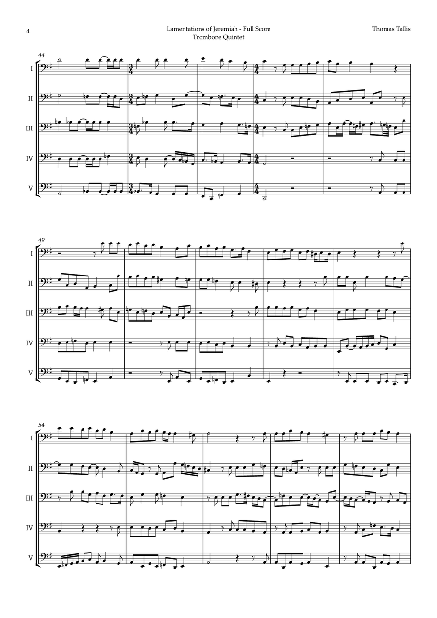 Lamentations of Jeremiah by Thomas Tallis for Trombone Quintet Brass Quintet scores gallery preview page 4