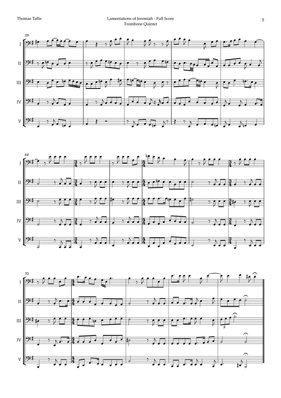 Lamentations of Jeremiah by Thomas Tallis for Trombone Quintet Brass Quintet scores gallery preview page 5