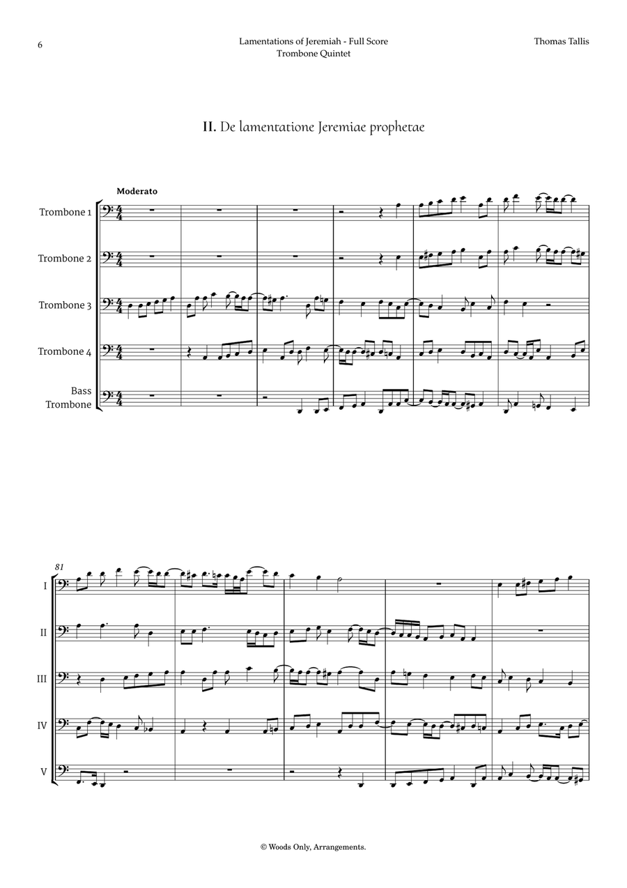 Lamentations of Jeremiah by Thomas Tallis for Trombone Quintet Brass Quintet scores gallery preview page 6