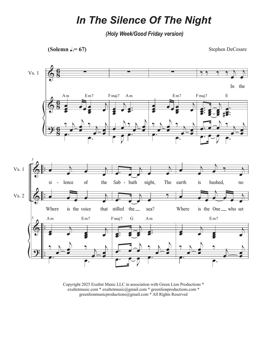 In The Silence Of The Night (Holy Week/Good Friday version) (2-part choir - (SA) SA scores gallery preview page 1