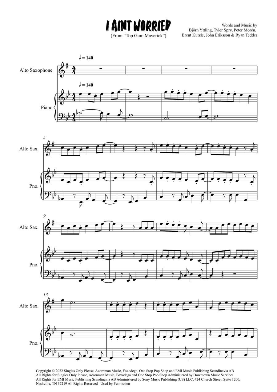 I Ain't Worried I Ain't Worried Alto Saxophone scores gallery preview page 1