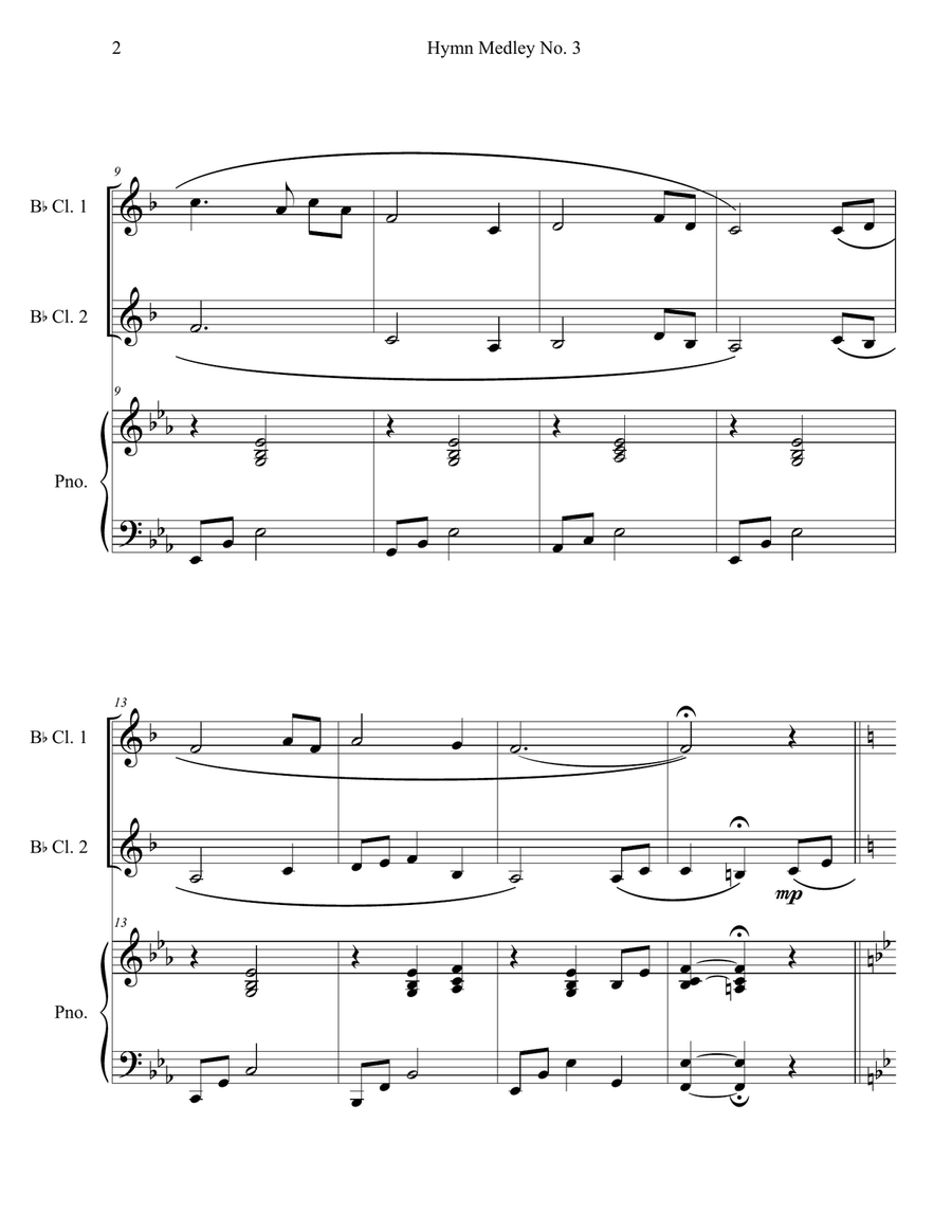 Hymn Medley No. 3 (Clarinet Duet with Piano Accompaniment) Clarinet Duet scores gallery preview page 2