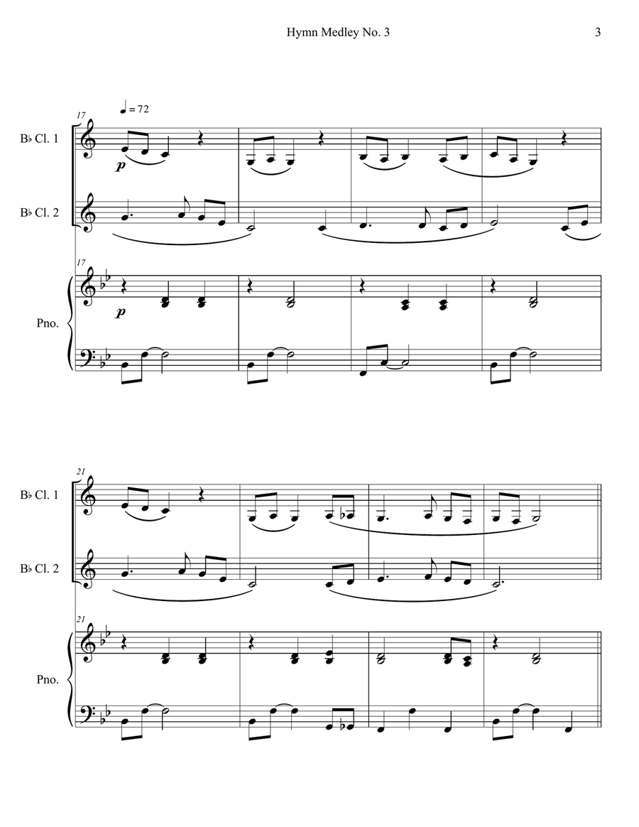 Hymn Medley No. 3 (Clarinet Duet with Piano Accompaniment) Clarinet Duet scores gallery preview page 3