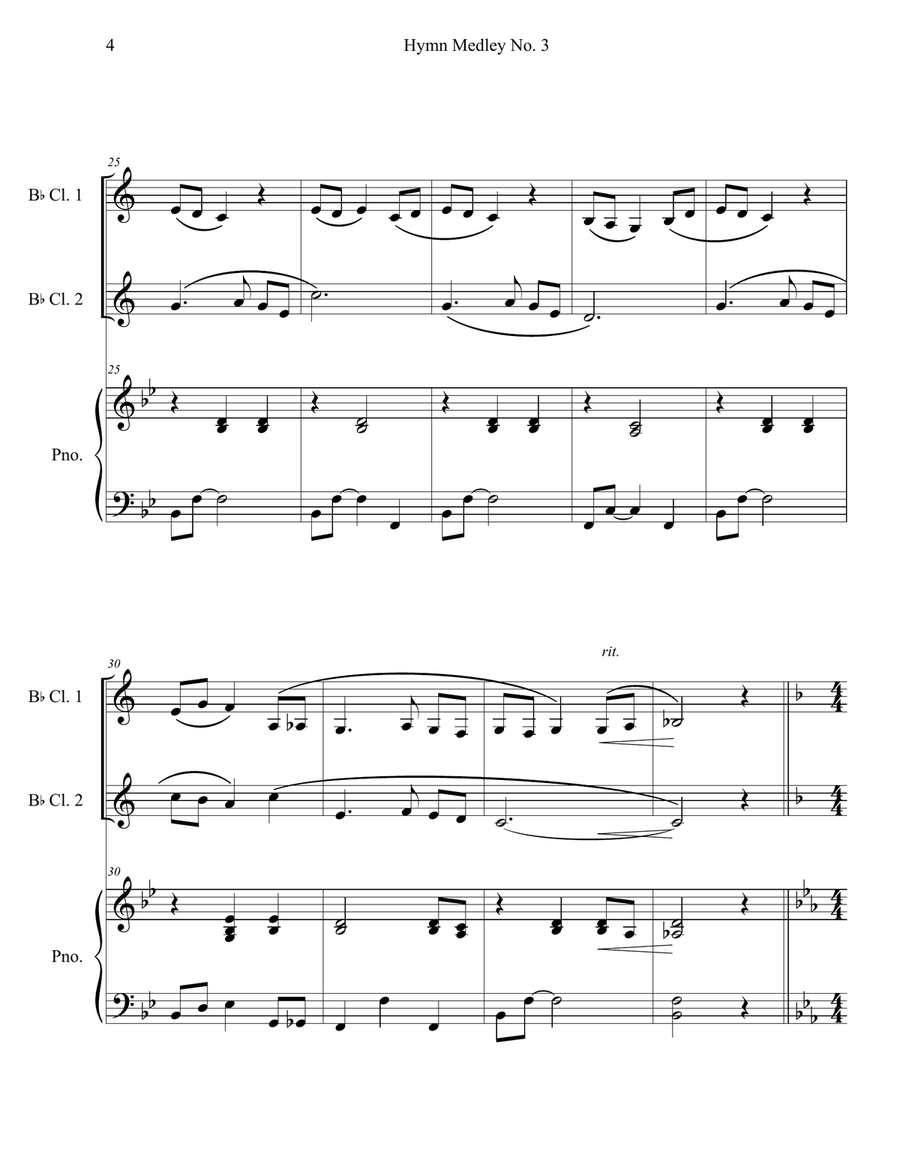 Hymn Medley No. 3 (Clarinet Duet with Piano Accompaniment) Clarinet Duet scores gallery preview page 4