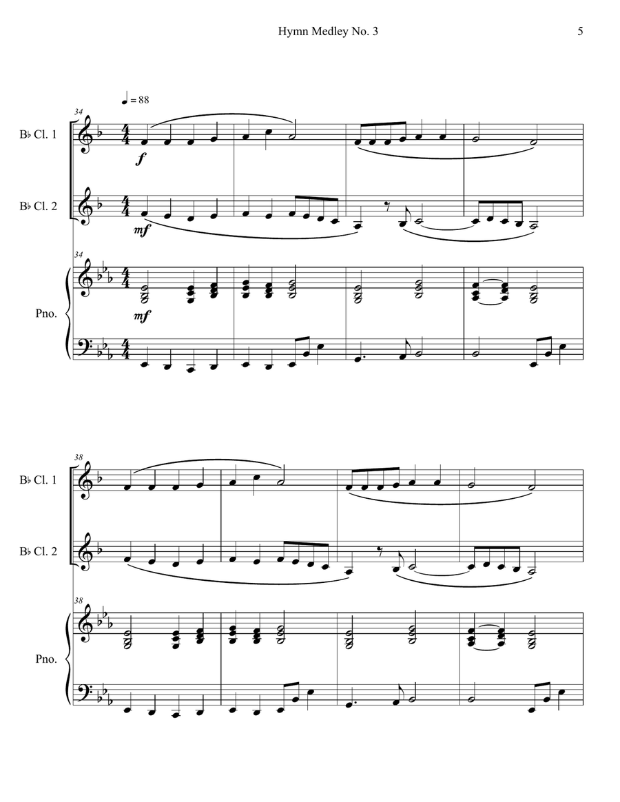 Hymn Medley No. 3 (Clarinet Duet with Piano Accompaniment) Clarinet Duet scores gallery preview page 5