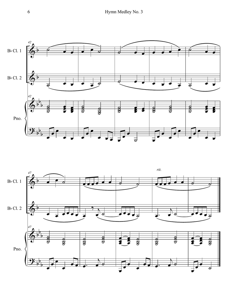 Hymn Medley No. 3 (Clarinet Duet with Piano Accompaniment) Clarinet Duet scores gallery preview page 6