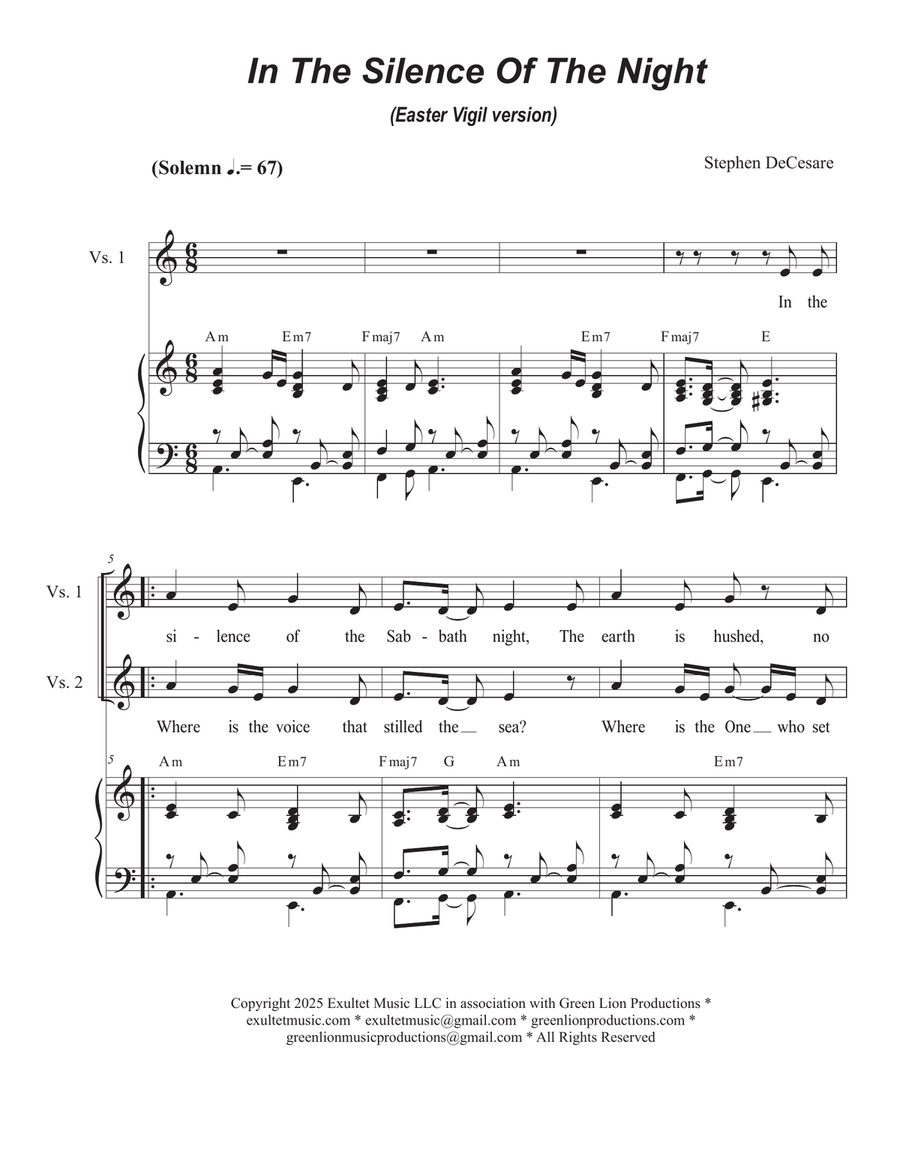 In The Silence Of The Night (Easter Vigil version) (Unison choir) Unison Choir scores gallery preview page 1