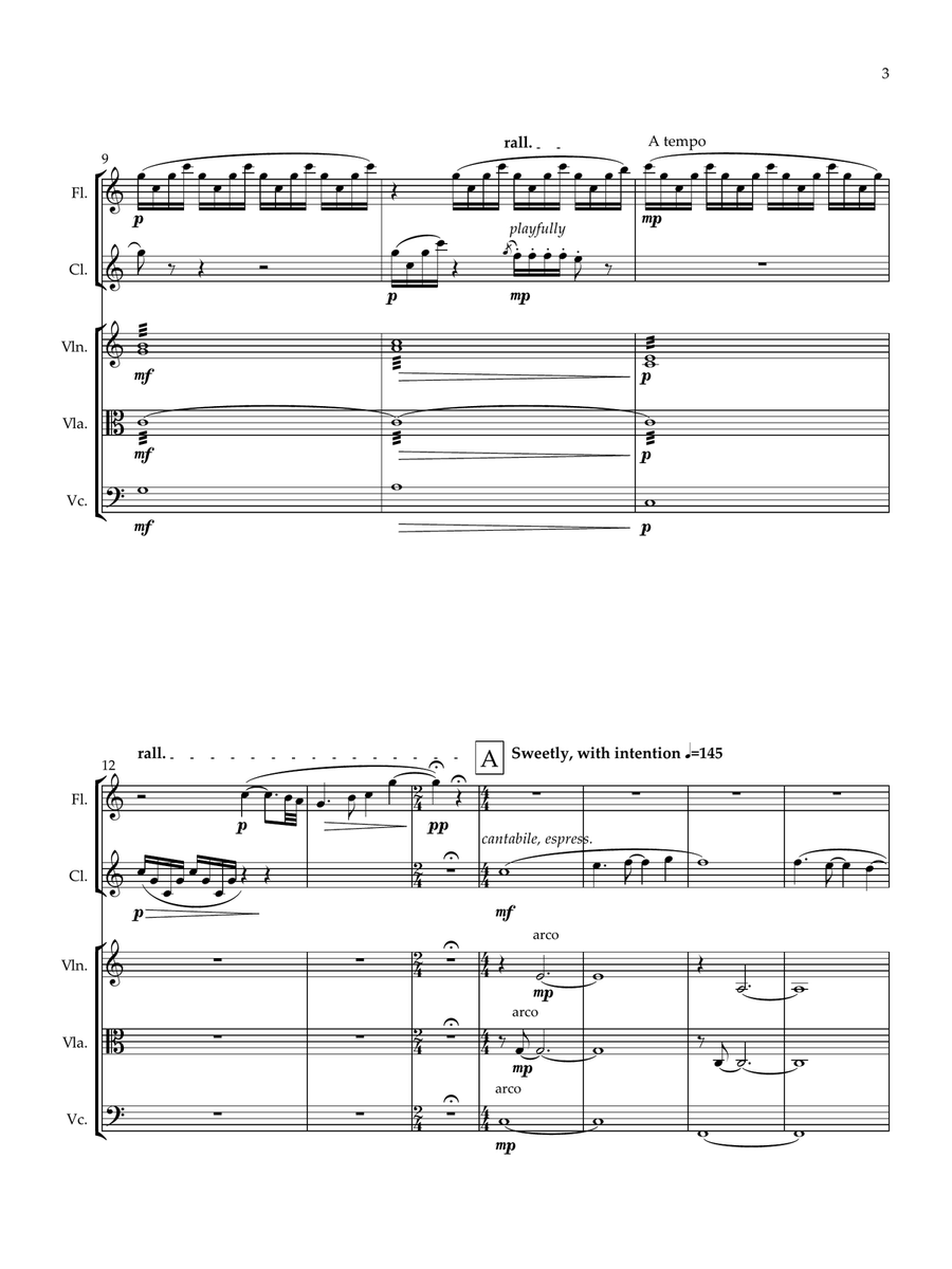 RISING (for flute, clarinet, violin, viola, cello) Small Ensemble scores gallery preview page 5