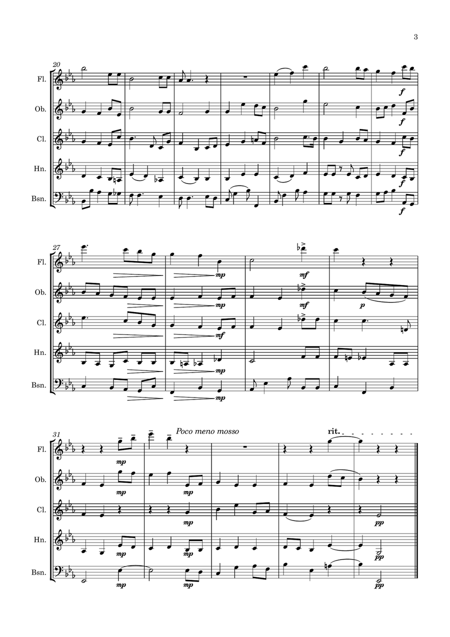 Quilter: O Mistress Mine - wind quintet Woodwind Quintet scores gallery preview page 3