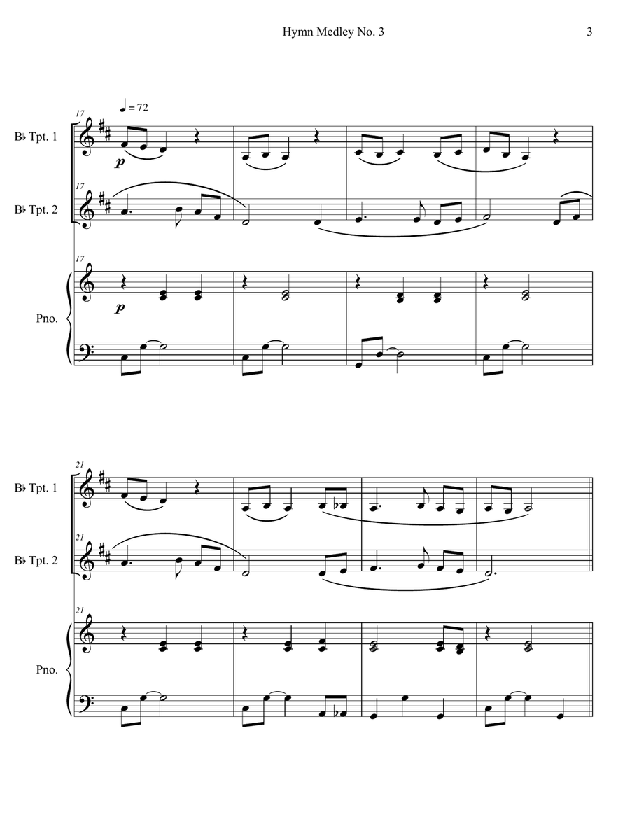 Hymn Medley No. 3 (Trumpet Duet with Piano Accompaniment) Trumpet Duet scores gallery preview page 3