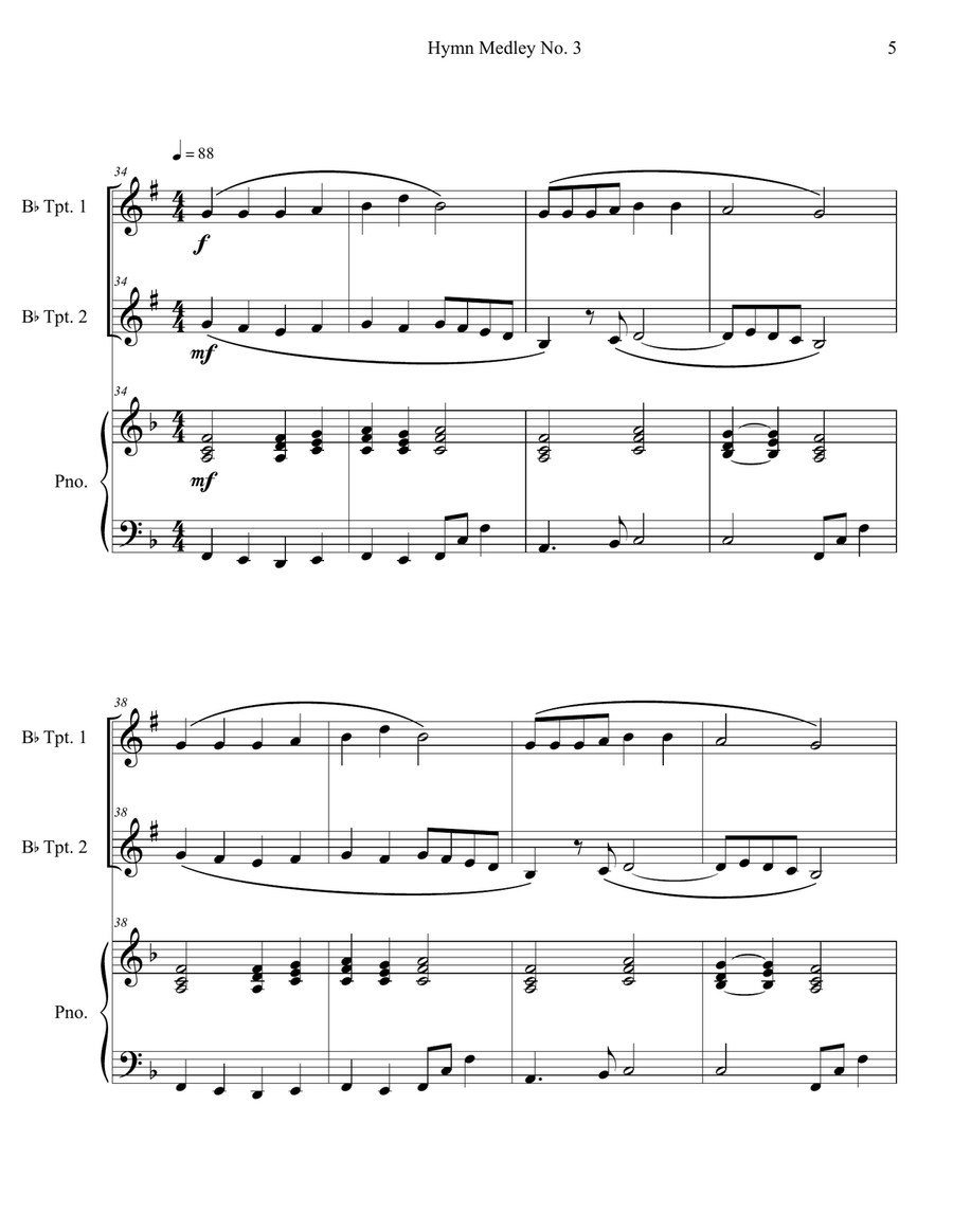 Hymn Medley No. 3 (Trumpet Duet with Piano Accompaniment) Trumpet Duet scores gallery preview page 5