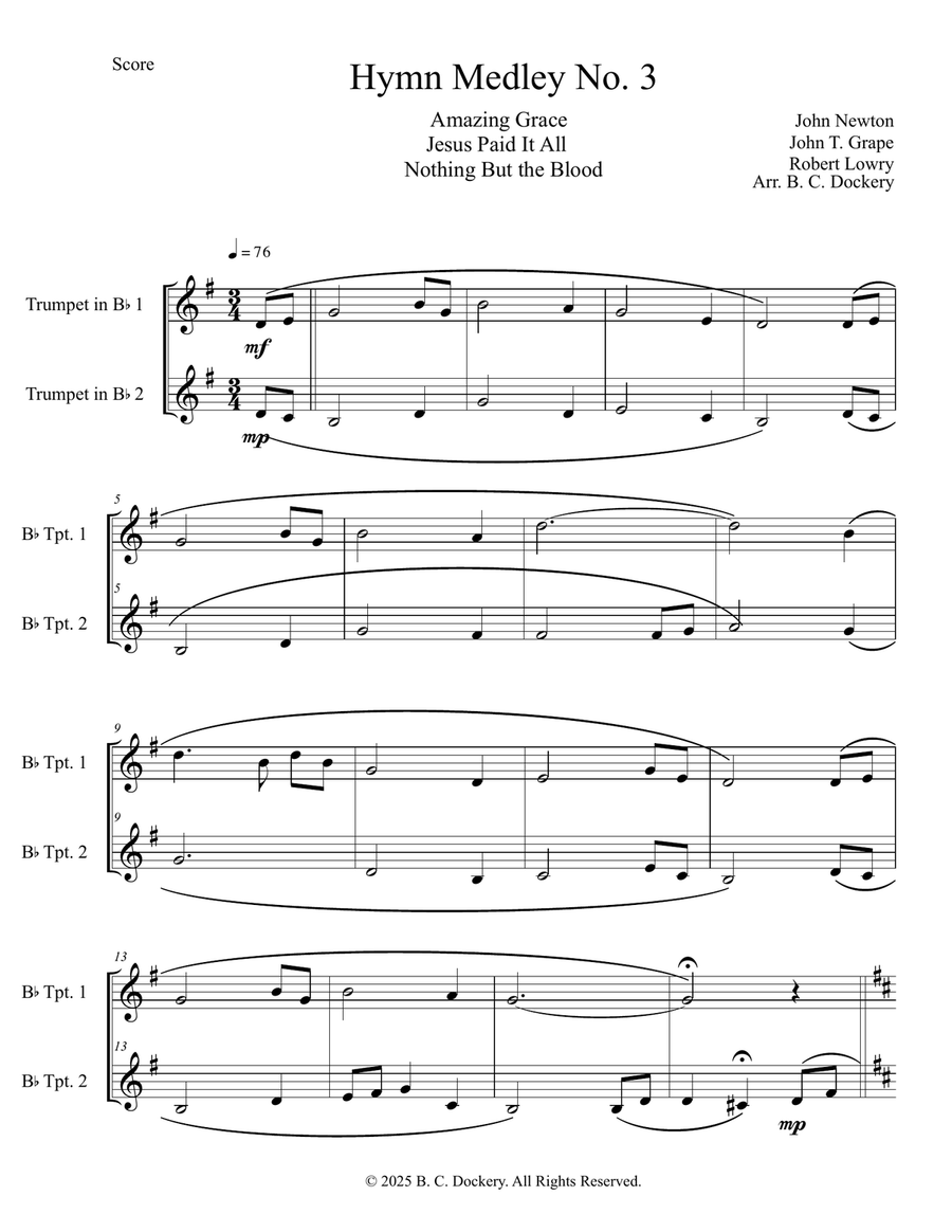 Hymn Medley No. 3 (Trumpet Duet) Trumpet Duet scores gallery preview page 1