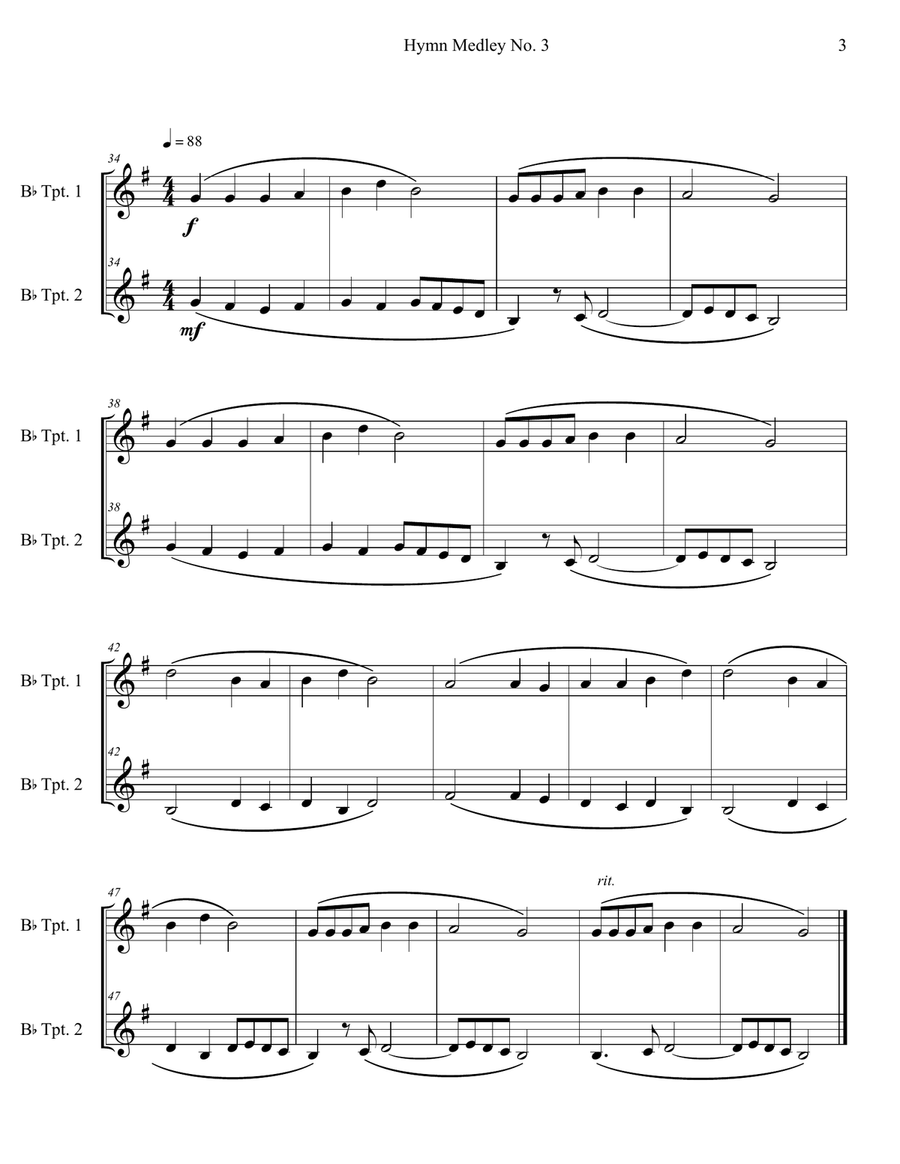 Hymn Medley No. 3 (Trumpet Duet) Trumpet Duet scores gallery preview page 3
