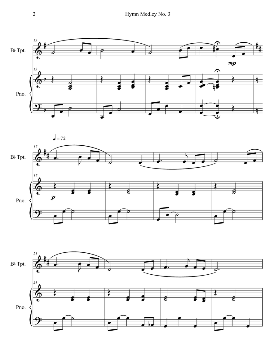 Hymn Medley No. 3 (Trumpet Solo with Piano Accompaniment) B-Flat Trumpet scores gallery preview page 2