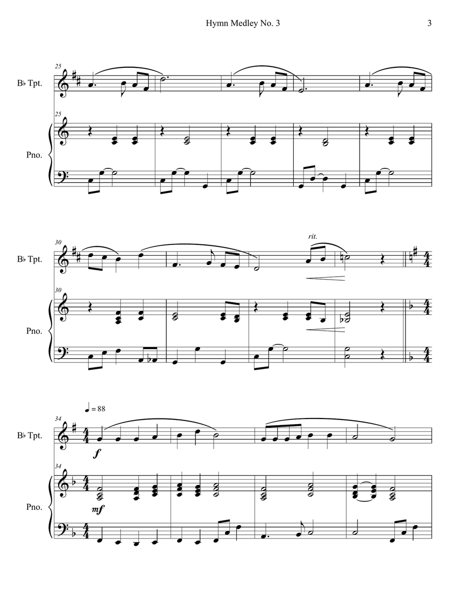 Hymn Medley No. 3 (Trumpet Solo with Piano Accompaniment) B-Flat Trumpet scores gallery preview page 3