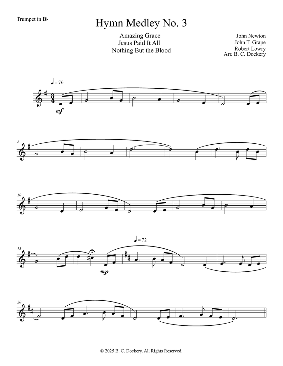 Hymn Medley No. 3 (Trumpet Solo with Piano Accompaniment) B-Flat Trumpet scores gallery preview page 5
