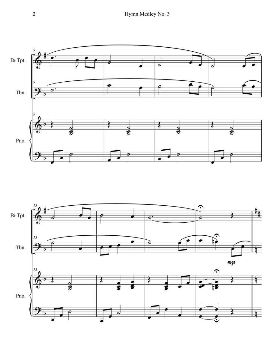 Hymn Medley No. 3 (Trumpet and Trombone Duet with Piano Accompaniment) Brass Duet scores gallery preview page 2